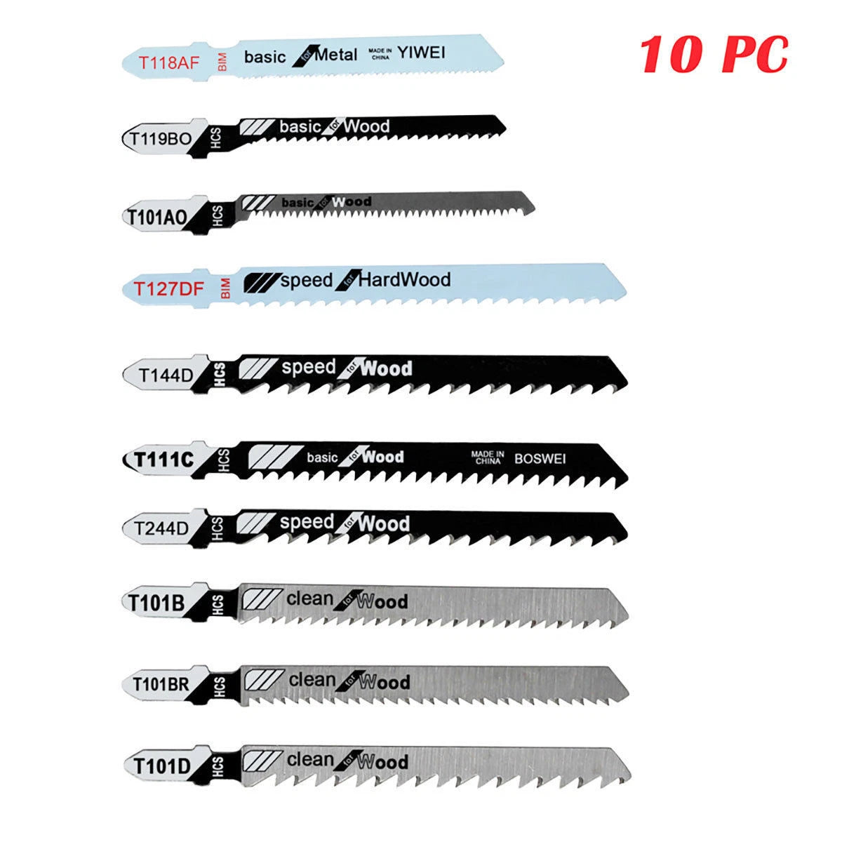 T-shank Curve Jig Saw Blades Set 3" & 4" For Wood Metal Ppc Tpi 6 10