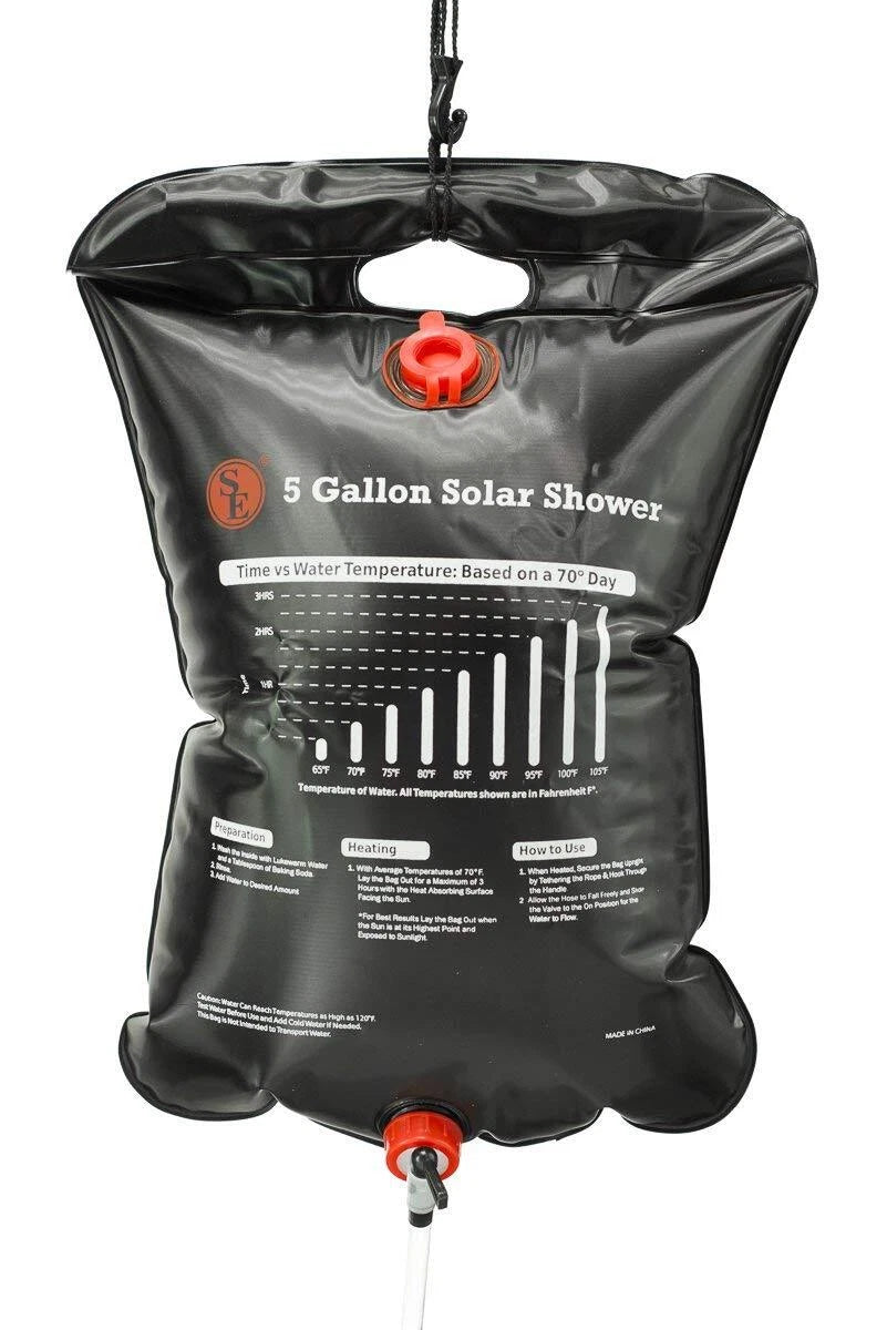 5 Gallon Solar Shower Camping Outdoor Hiking Heated Bag Travel