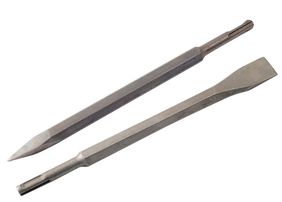 2pc 10" SDS-Plus 10mm Shank Point & Flat Steel Chisel Set by Unbranded