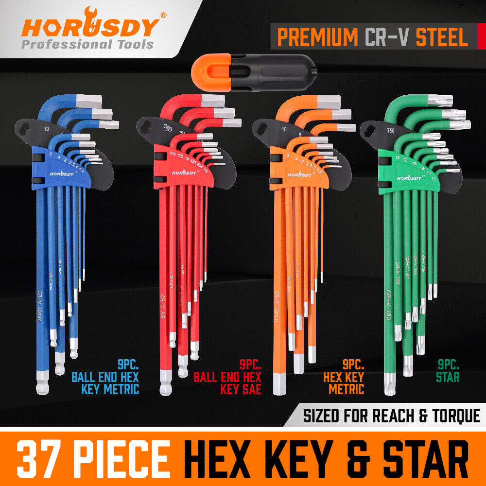 36+1 Piece Hex Key Allen Wrench Set Ball End Sae Metric Star Long Arm