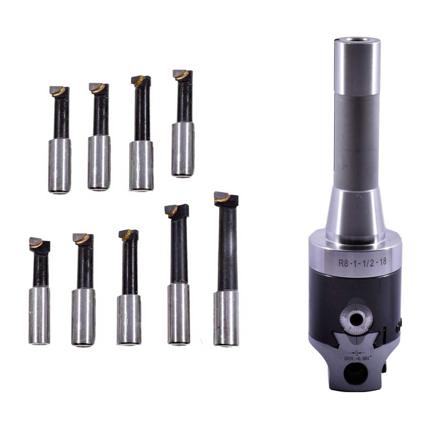 R8 2inch Boring Head With 9pcs 1/2" Carbide Tips Set Usa