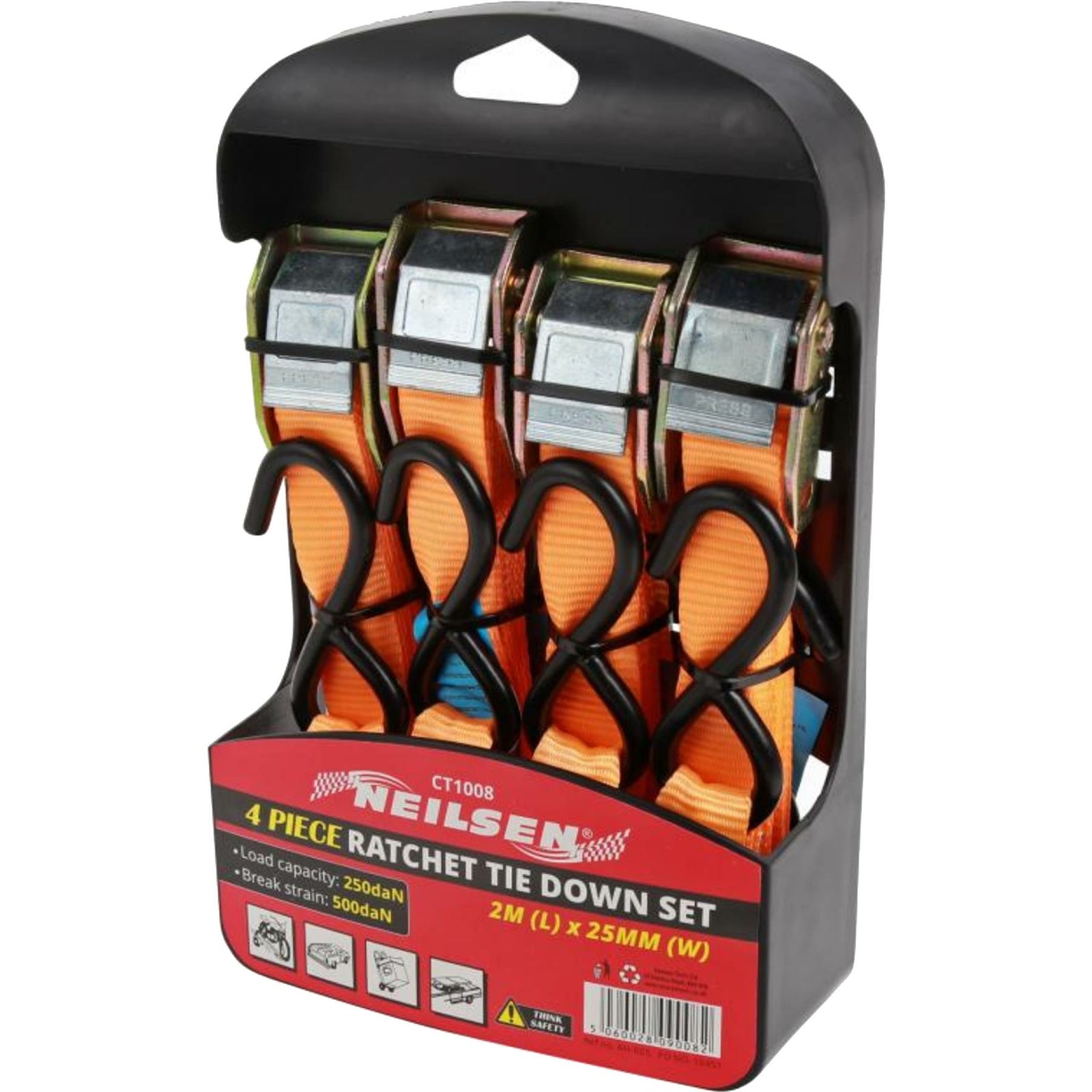 Neilsen 4pc Cargo Straps 2M x 25mm