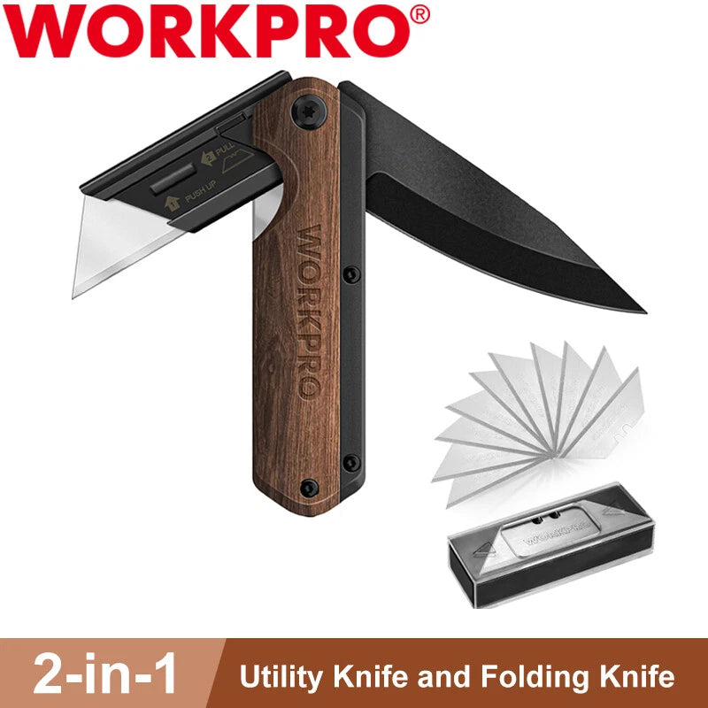 Workpro 2-in-1 Folding Knife Utility Knife Belt Clip Quick-change Box