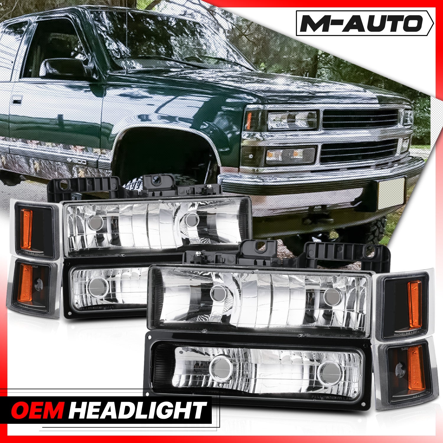 Black Headlight Amber Corner Lamp for 94-00 Chevy C/K