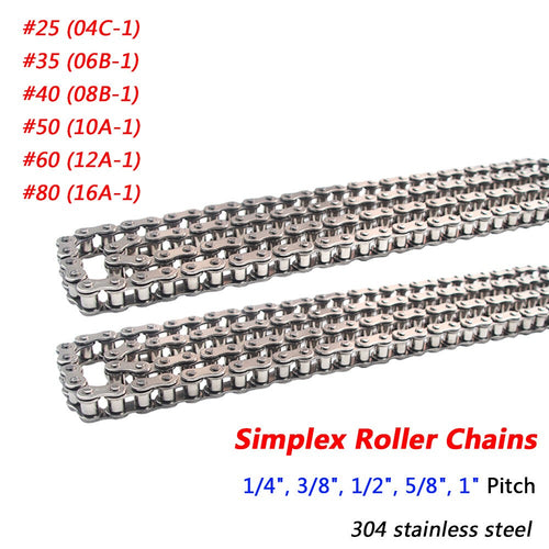 #25 Simplex Roller Chain 1/4" to 1" Pitch A2 Stainless Steel