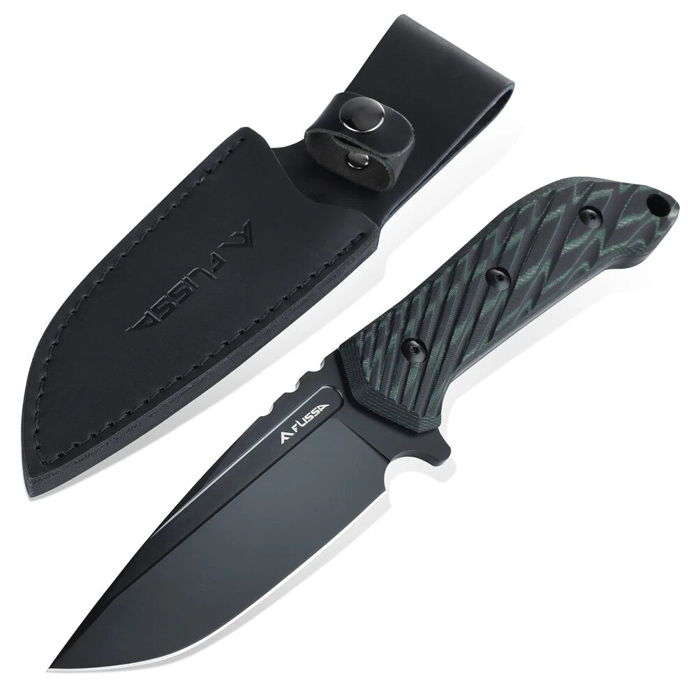 FLISSA 10" Fixed Blade Hunting Knife with Leather Sheath Full Tang Camping Knife