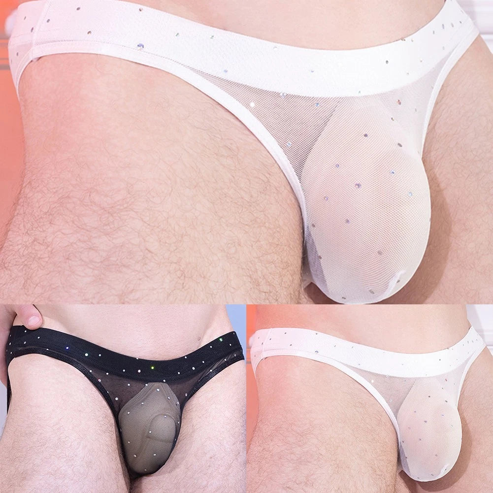 Men See Through Mesh Briefs Low Waist U Pouch Transparent Breathable