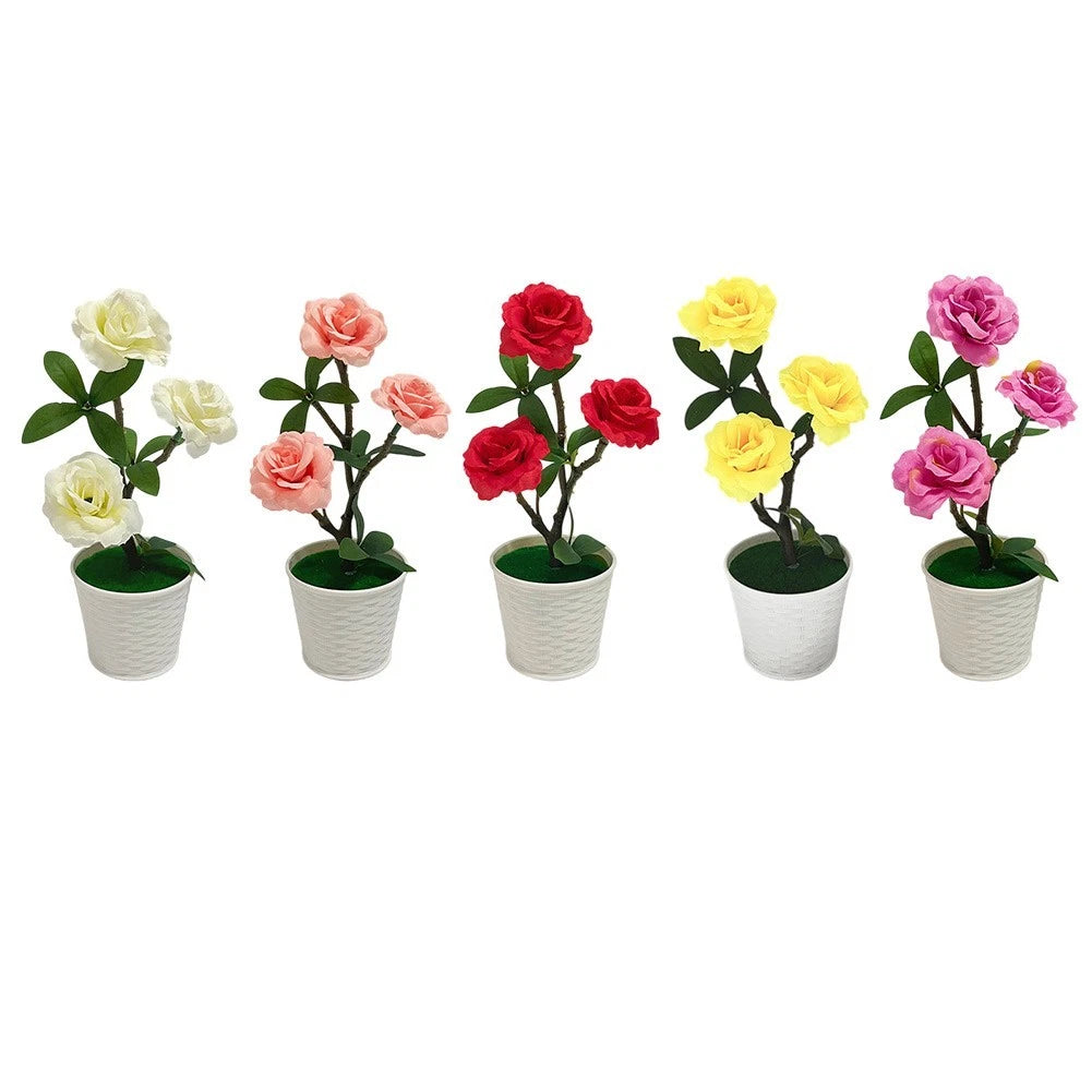 Plastic Realistic Rose In Pot For Wedding Decor Home Office Interior