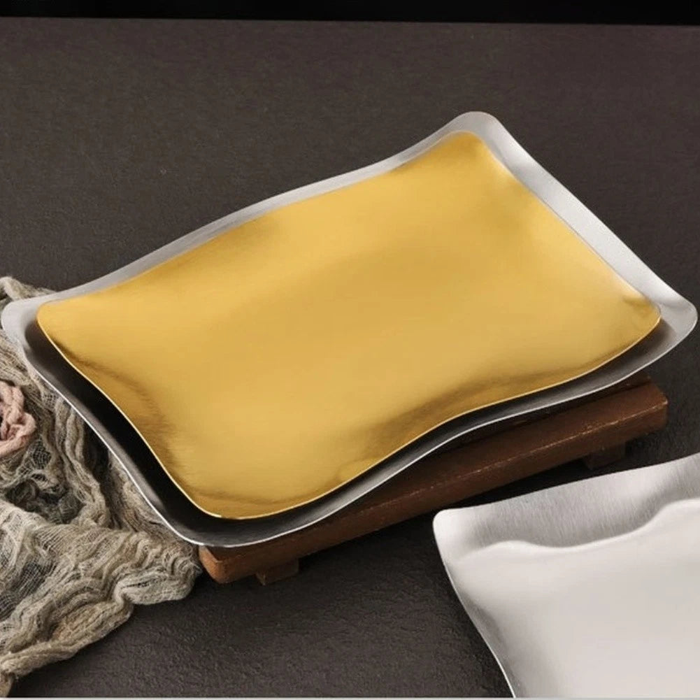 Wave Shaped Stainless Steel Serving Tray For Snacks Seafood And