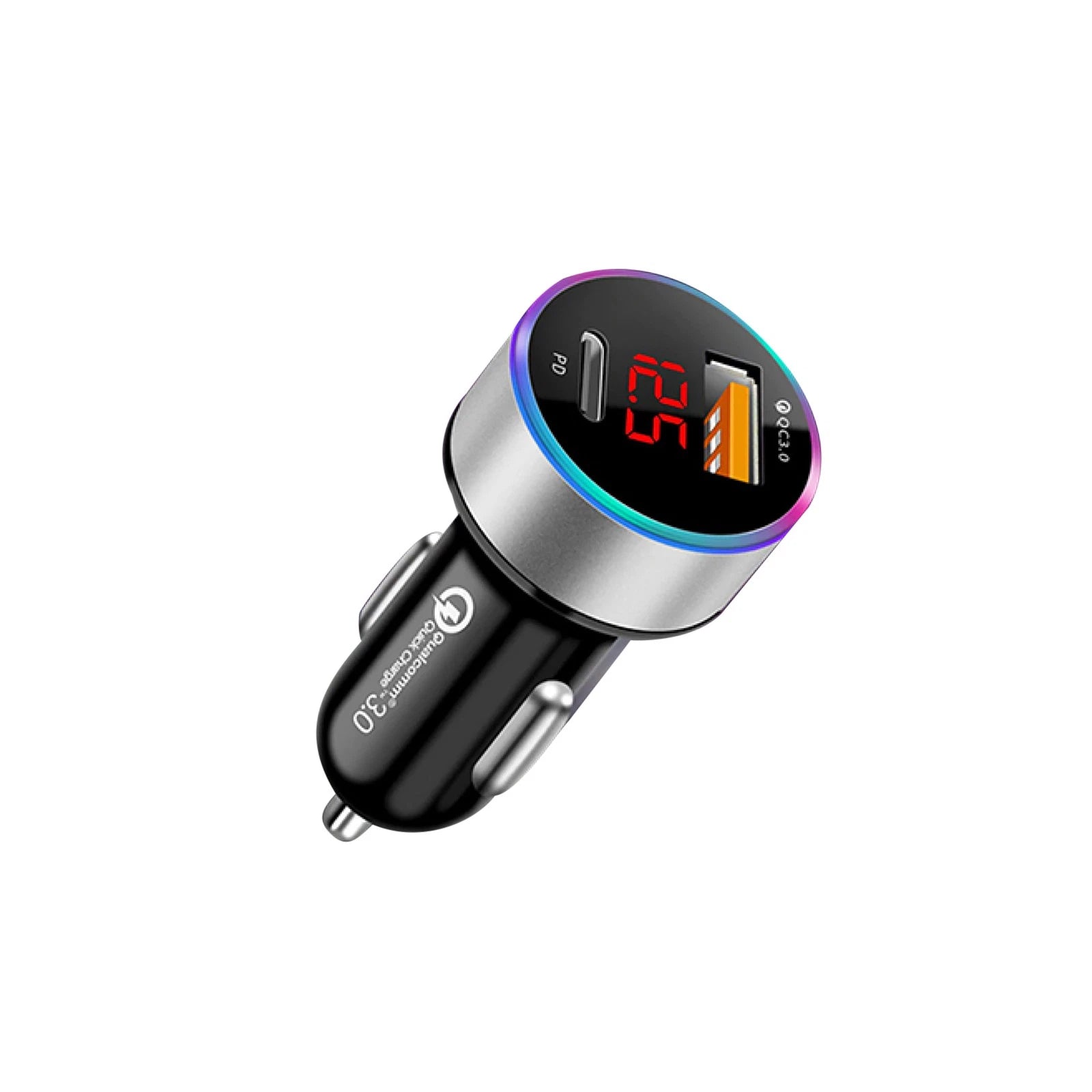 Dual Port Usb-c Pd Qc3.0 Car Charger Cigarette Lighter Digital