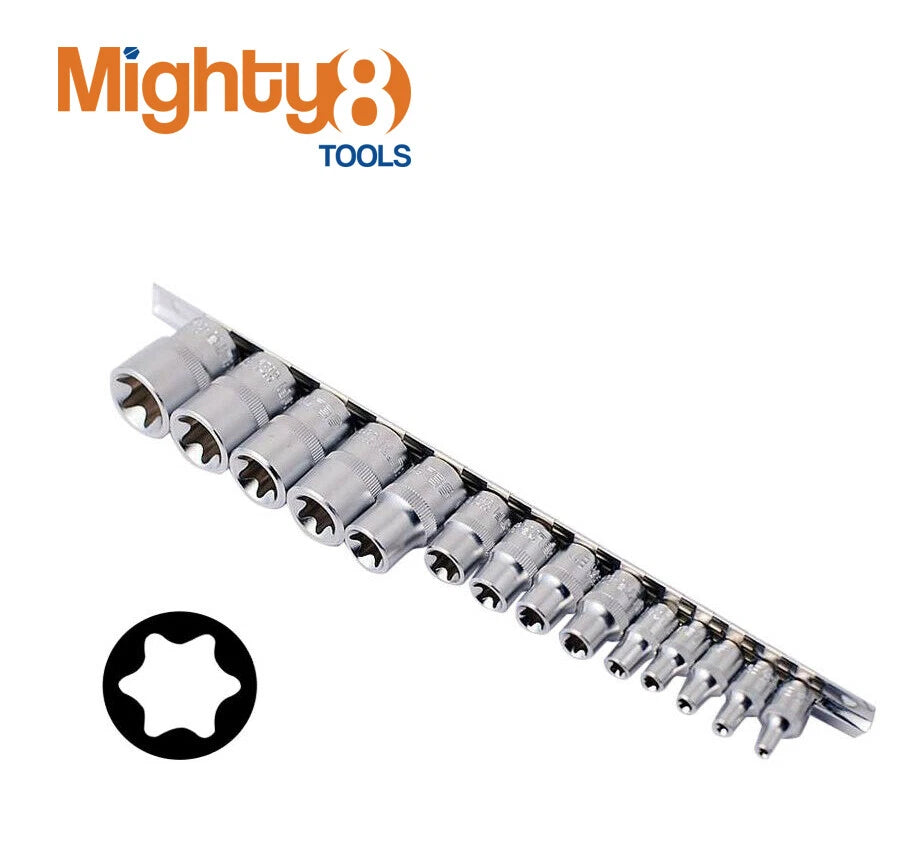 Selta Taiwan Cr-V 14pc 1/4" 3/8" 1/2" Dr. Torx E-Star Female Socket Set: E4-E24