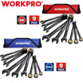 WORKPRO 9PC Anti-Slip Ratcheting Combination Wrench Set Roll Up Pouch