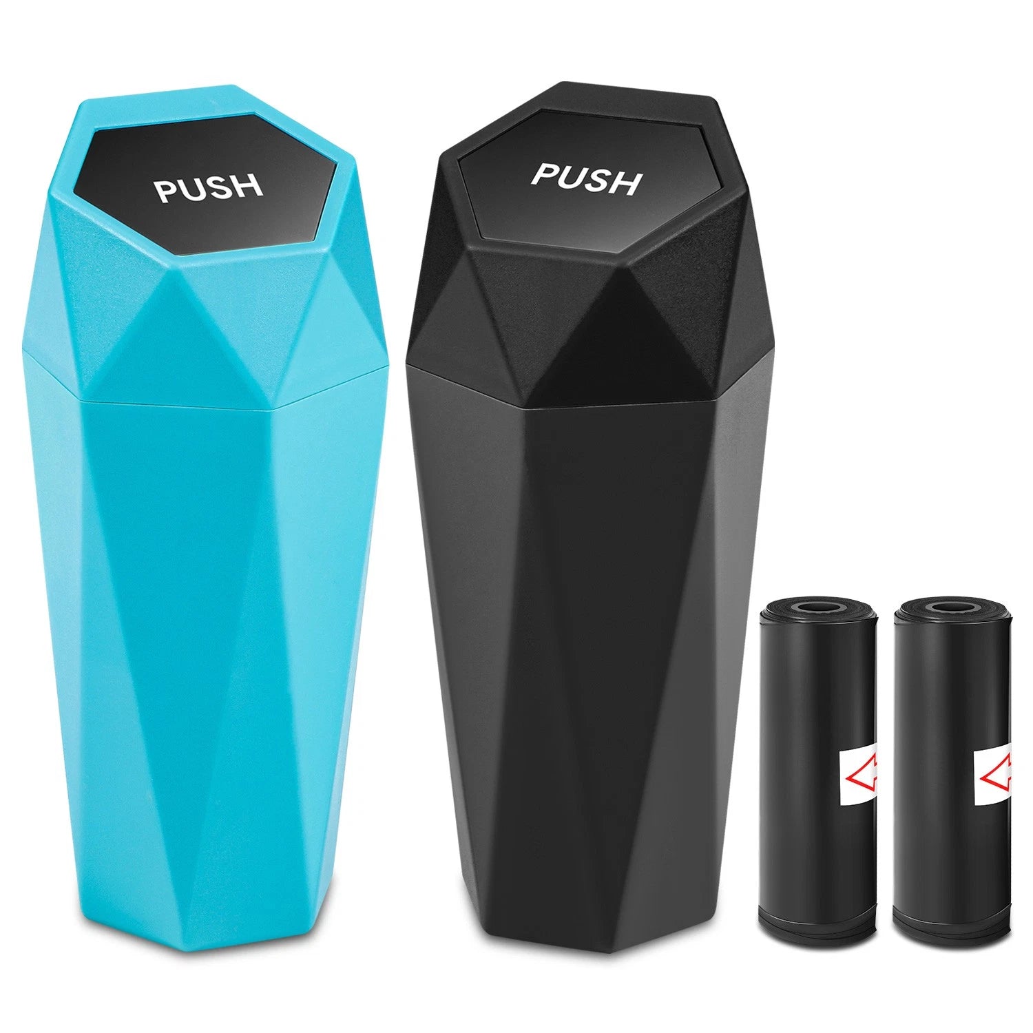 Crystal Diamond Shape Design 3" 1/2 L Sky Blue & Matte Black Trash Can