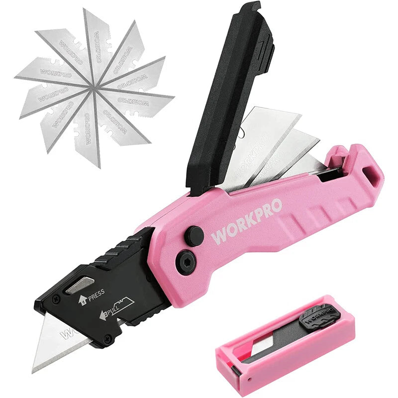 WORKPRO Folding Utility Knife Compact Box Cutter Quick Change Blade w/13PC Blade