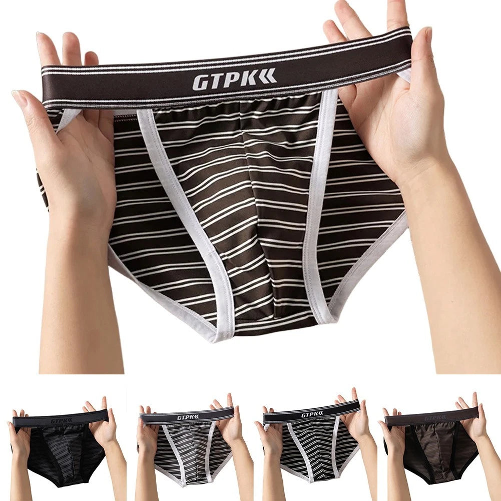 Comfortable Men Striped Briefs Low Waist Soft Breathable Underwear 3xl