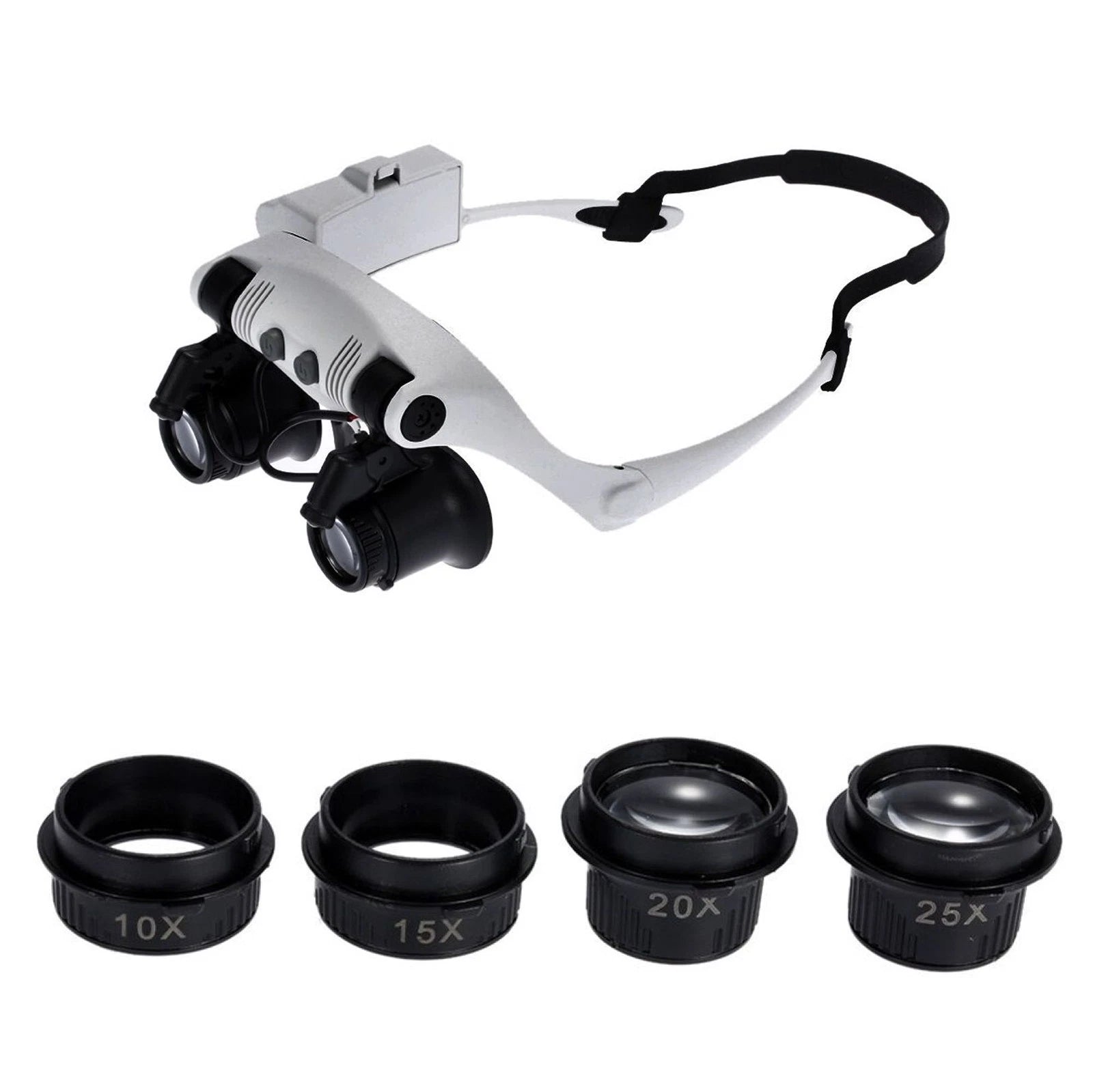 10/15/20/25 Double Eye Jewelry Watch Magnifier Loupe Glasses W/ Led