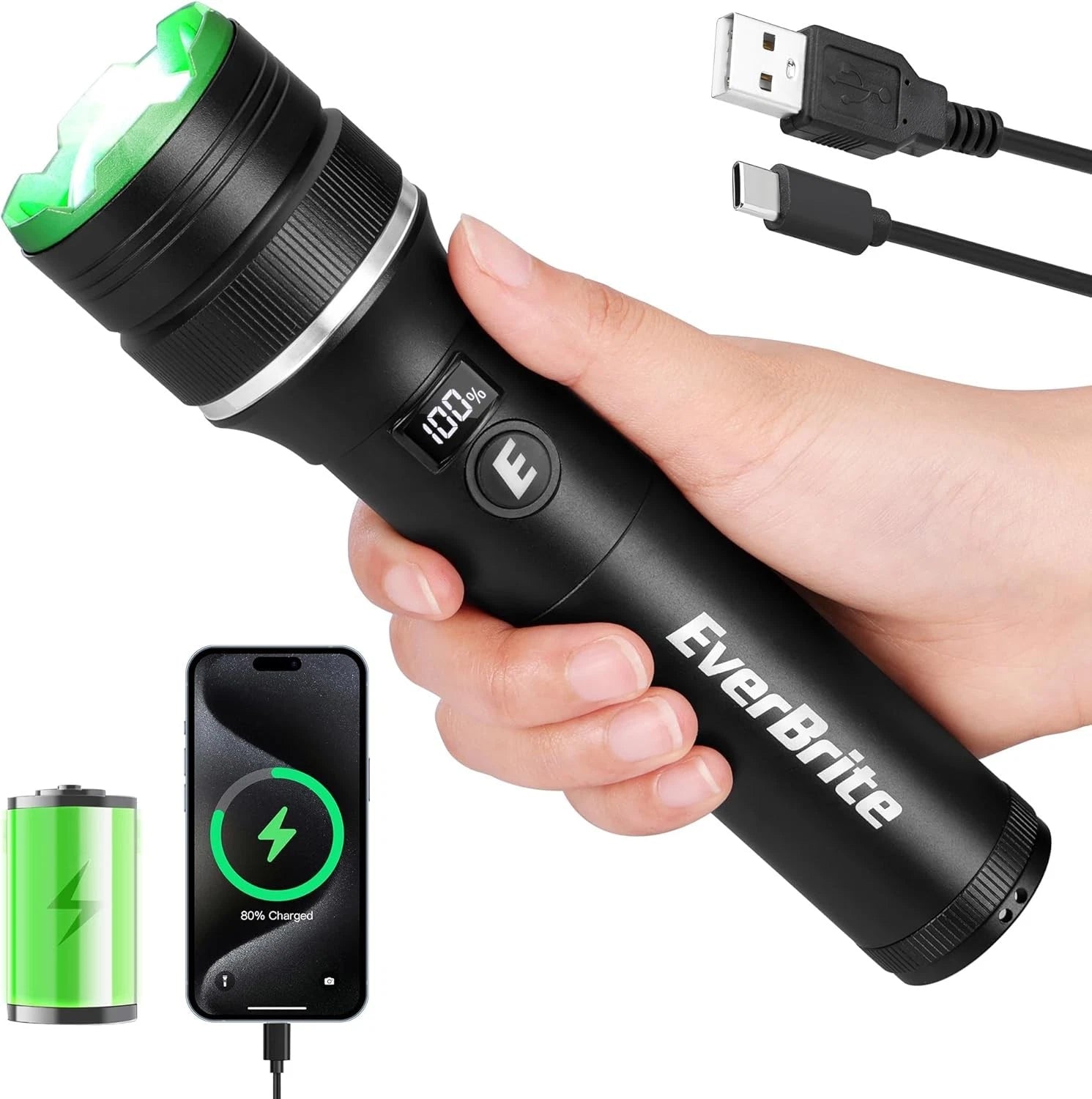Everbrite 1000lm Rechargeable Led Flashlight 4 Modes Super Bright