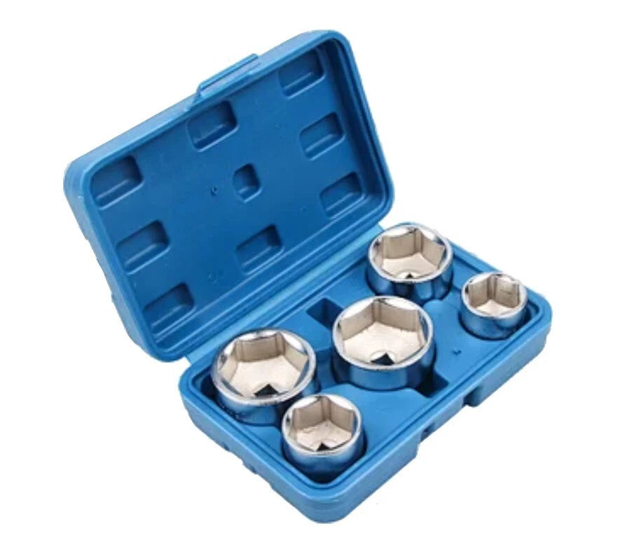 5pc 3/8" Dr. Low Profile Oil Filter Socket Wrench Set 24,27,32,36,38<wbr/>mm
