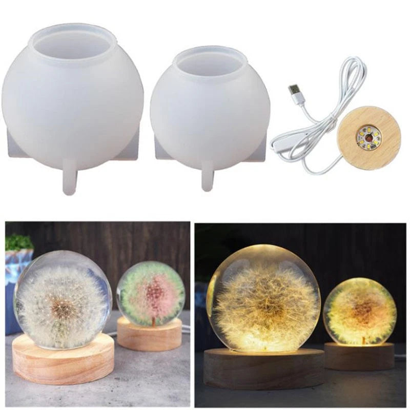 Night Light Resin Casting Silicone Mould Ball+ Led Lamp Holder Stand