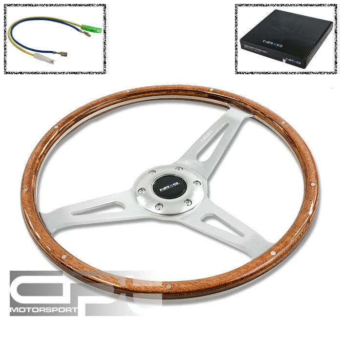 Nrg 365mm 6-hole Wood Grain Large Steering Wheel Polished Aluminum