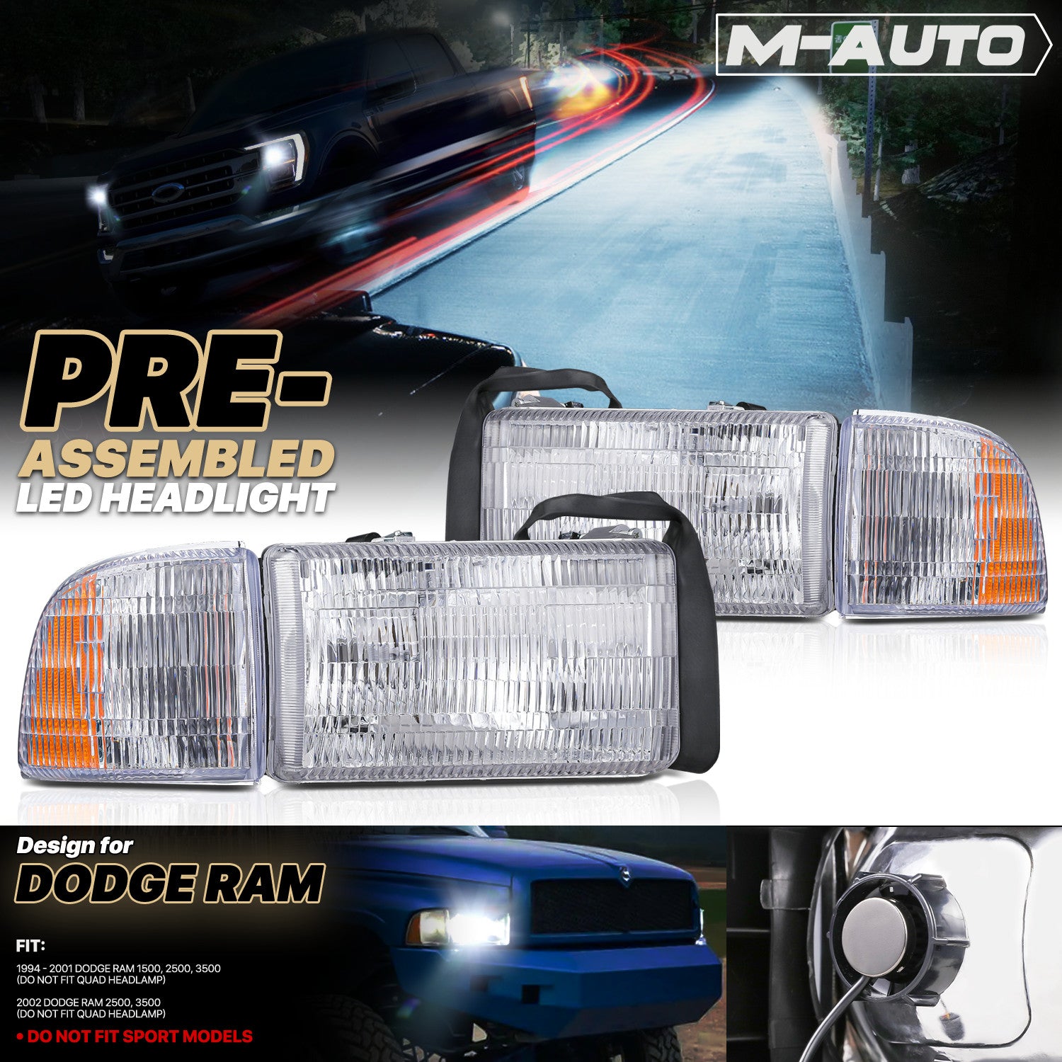 Crystal Headlight + Corner Bulbs for Ram Truck