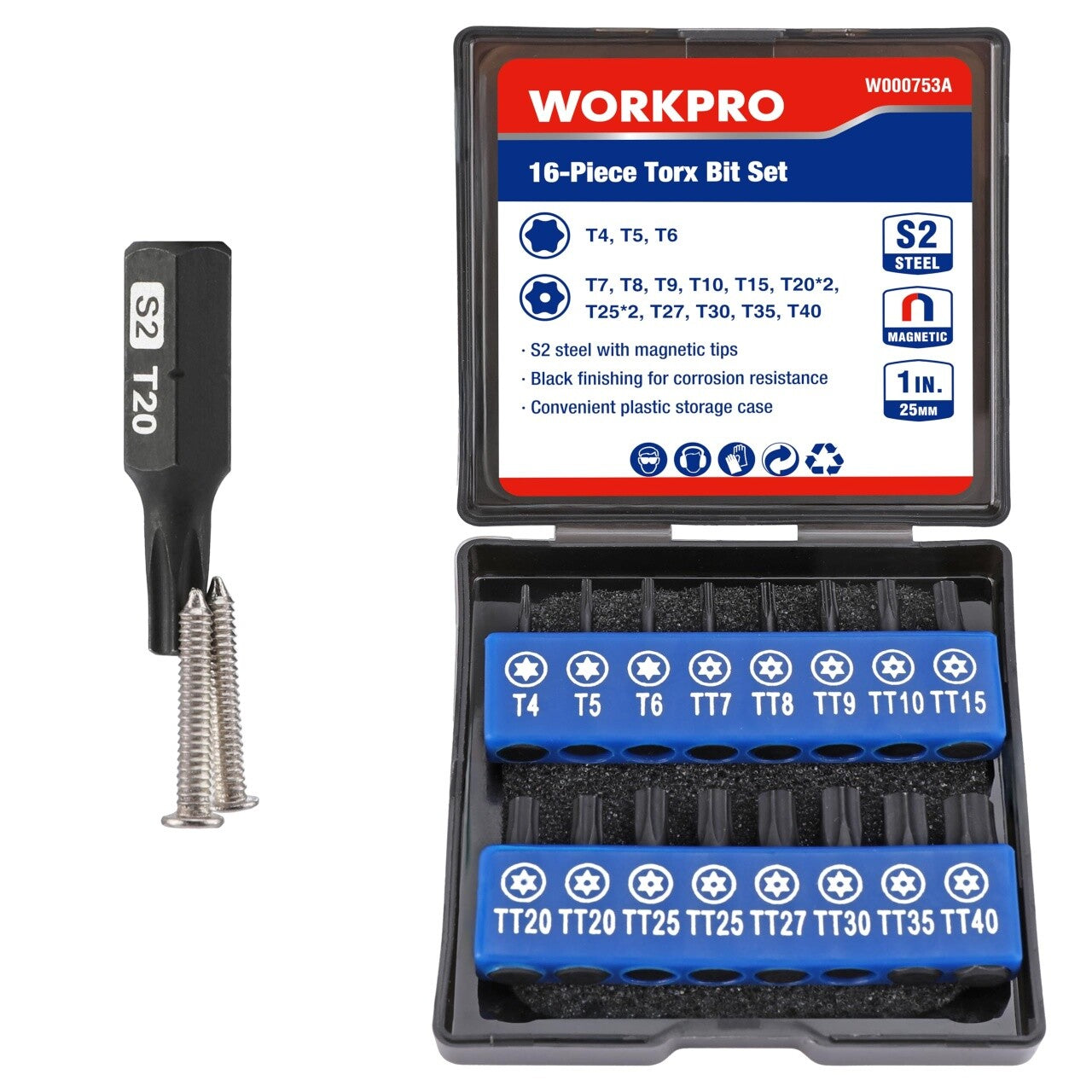 WORKPRO 16pc Magnetic Torx Screwdriver Bit Set Tamper Proof