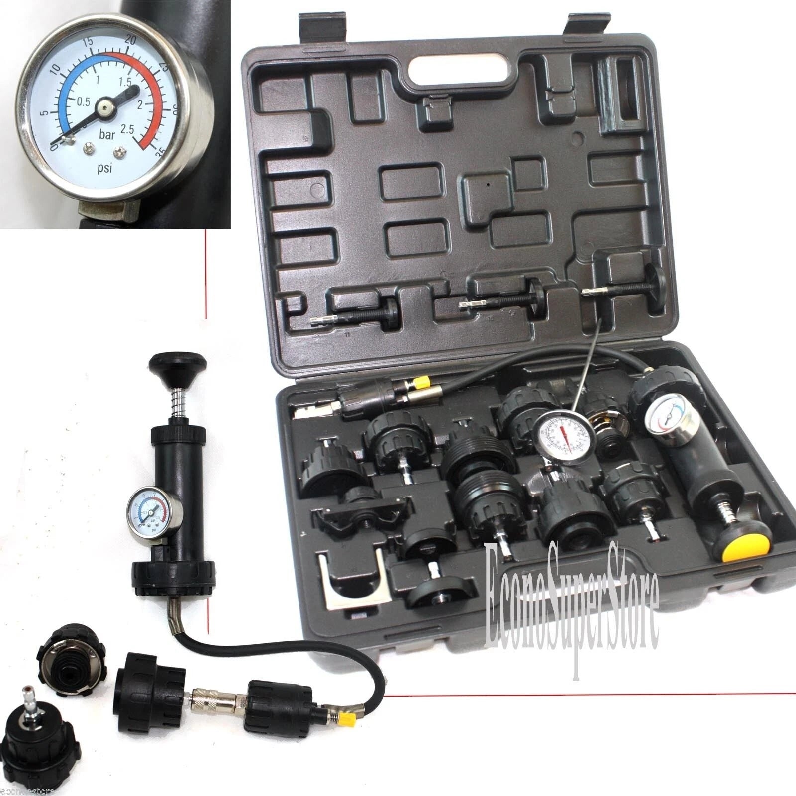 Radiator Pump Pressure Cooling Leak Tester Checker Kit Cap Pump