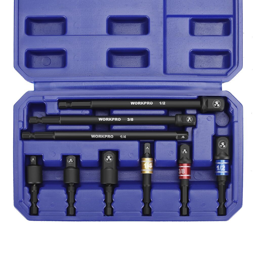 WORKPRO 9PCS Impact Grade Socket Adapter Set 1/4" 3/8" & 1/2" Drive With Case