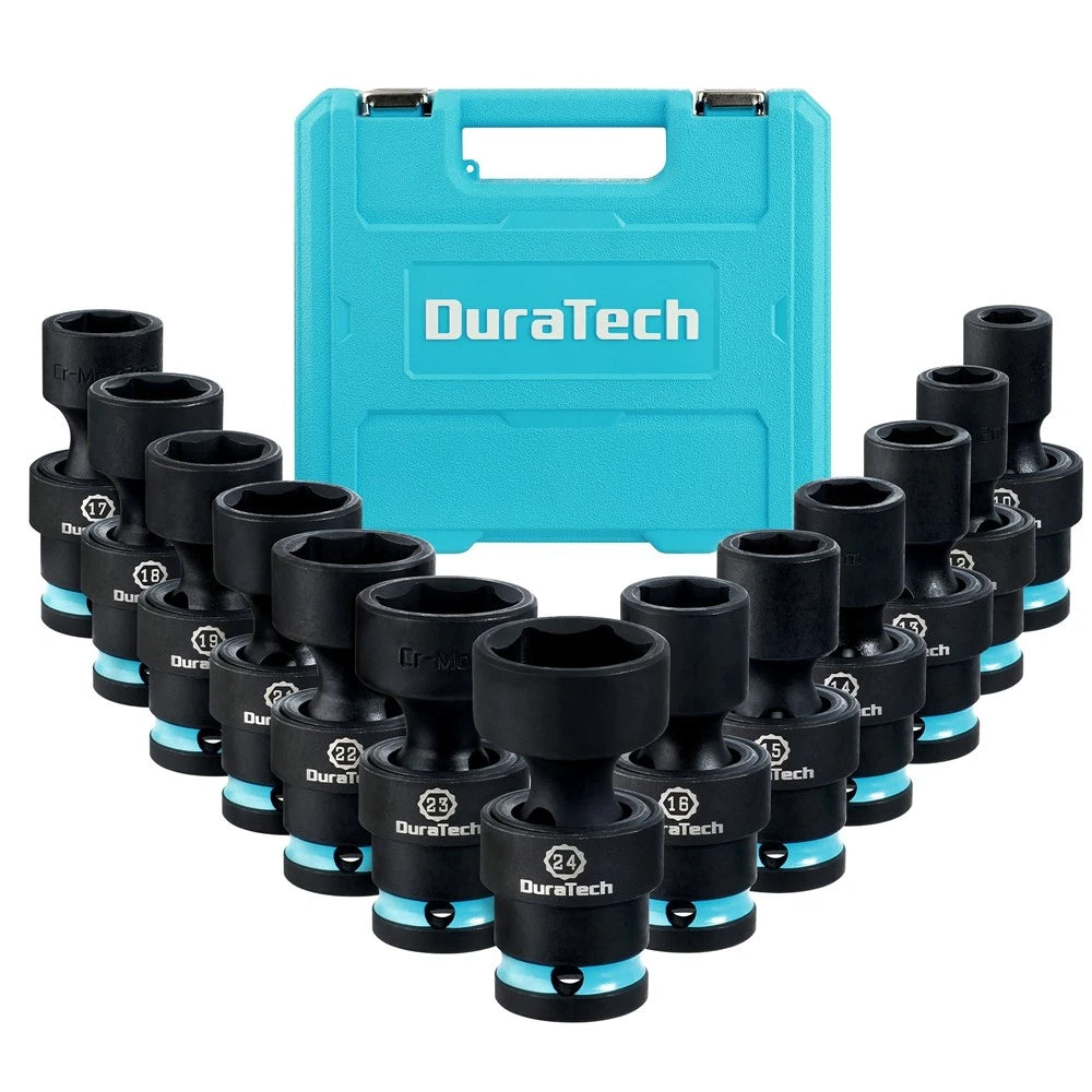 Duratech 1/2" Impact Swivel Socket Set Shallow Wobble Socket 10-24mm