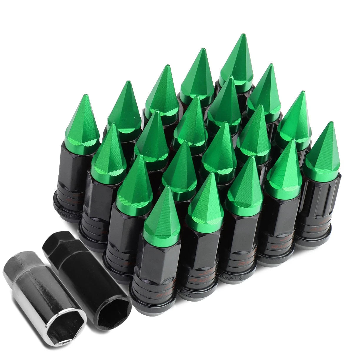 Spiked Cap Steel Green 16 Rim Lug+4 Lock Nuts+adapter M12x1.5 22mm