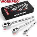 WORKPRO 3PCS Ratchet Set 72-Tooth 1/4" 3/8" 1/2" Dr Quick Release Ratchet Handle