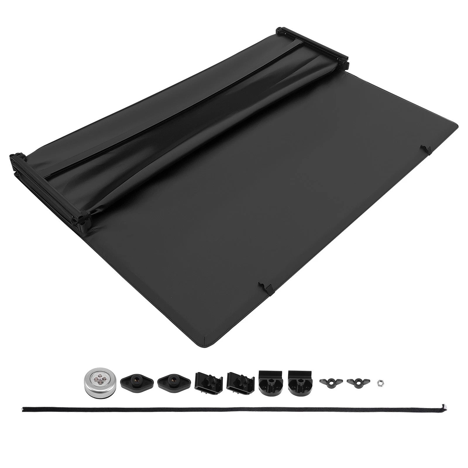 5.5ft Soft Quad-Fold Tonneau Cover With LED Light for Ford F150 Crew Cab 2015-26