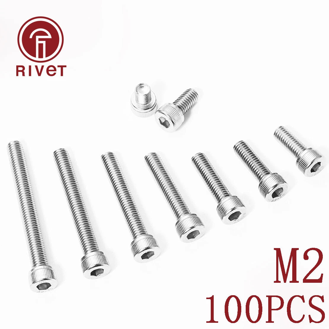 100pcs Stainless Steel 304 Hex Hexagon Socket Head Cap Screws DIN912 M2 4mm-16mm