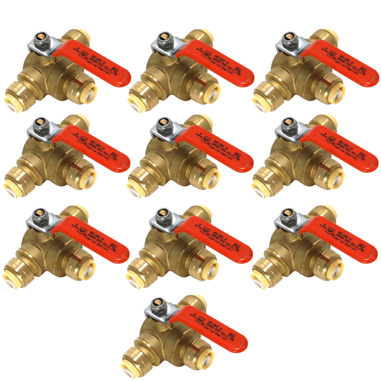 10 Pack XFITTING 1/2" Push Fit Ball Valve 3 Way 1/2" Pu