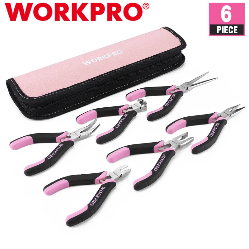 WORKPRO 6Piece Mini Plier Set Long Nose Bent Nose Needle Nose Diagonal Plier Set