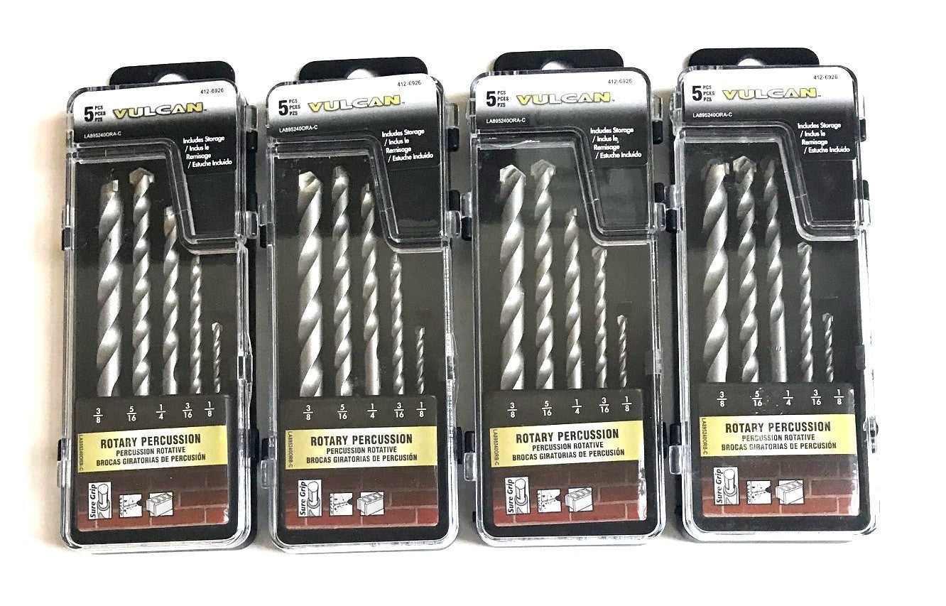 4 SETS 5pc VULCAN ROTARY PERCUSSION CARBIDE TIPPED MASONRY HAMMER DRILL BIT 6926