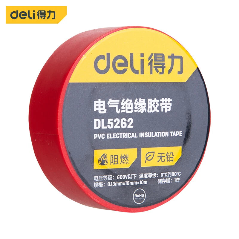 Deli 0.13mm*18mm*10<wbr/>m Electrical Insulating Tape Red