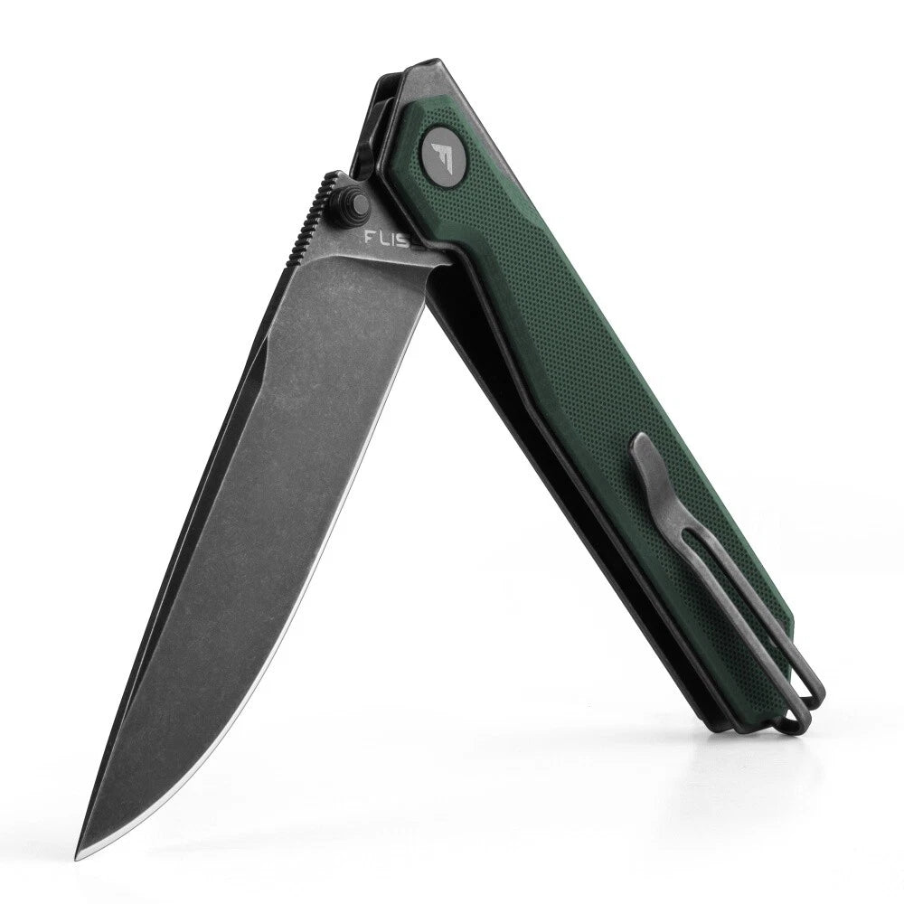 FLISSA Folding Pocket Knife Removable Pocket Clip G10 Handle 3.2" 8Cr13MoV Blade
