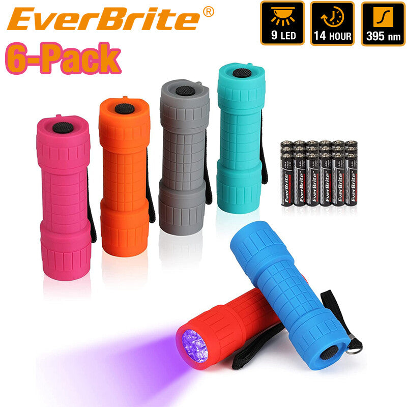 EverBrite 6-Packs Black Light Flashlight UV Mini Flashlight 9-LED