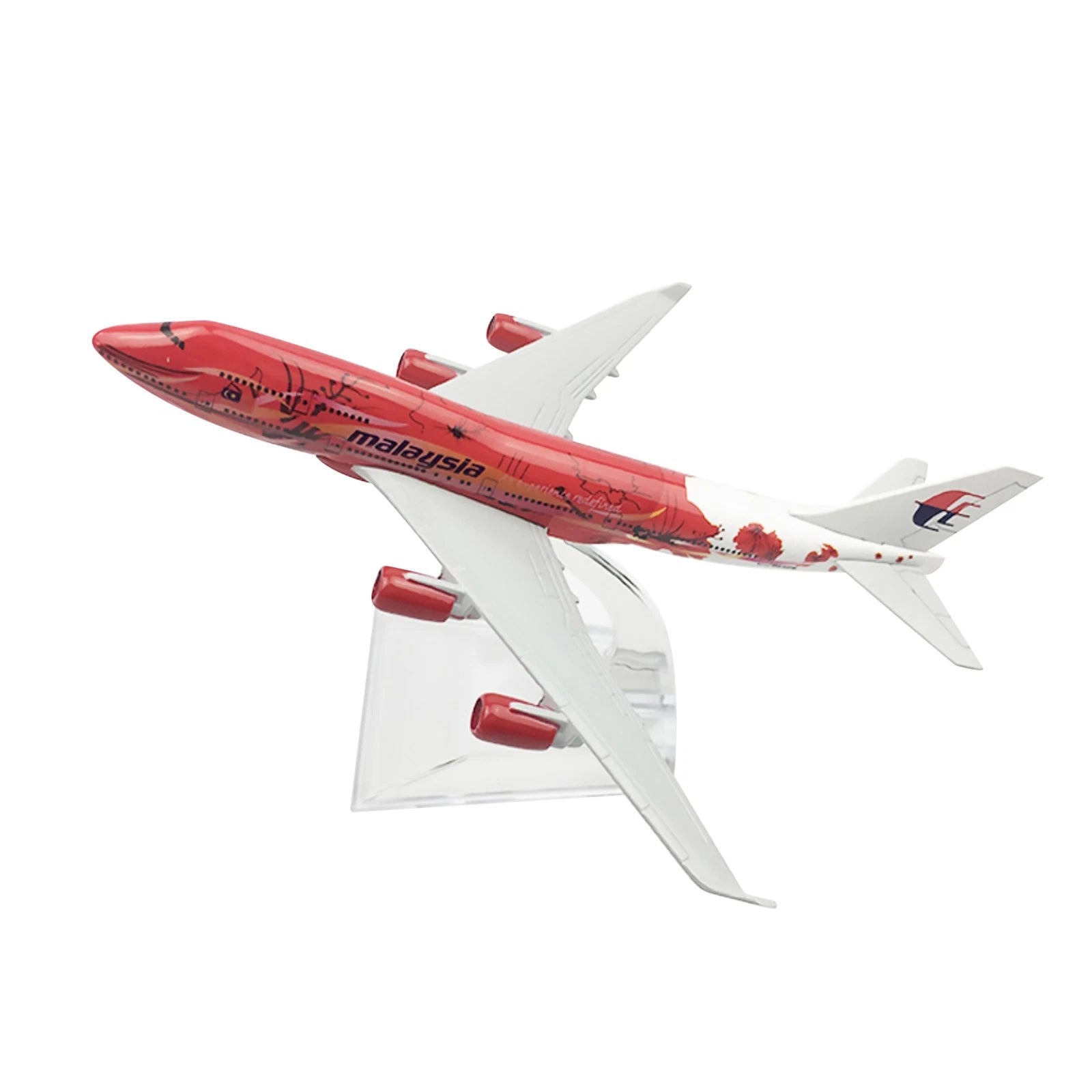 1/400 Scale 15cm Aircraft Malaysia Red Flower B747 Alloy Plane Model