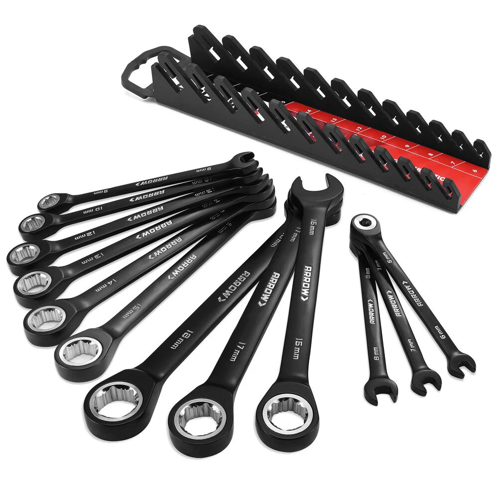 Arrow Ratcheting Combination Wrench Set 6-18mm Metric Anti-slip Tool