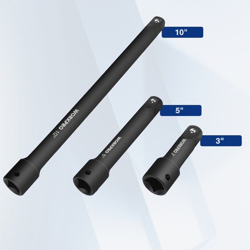 WORKPRO 3PC 1/2" Drive Impact Extension Bar Set Socket Extension 3" 6"