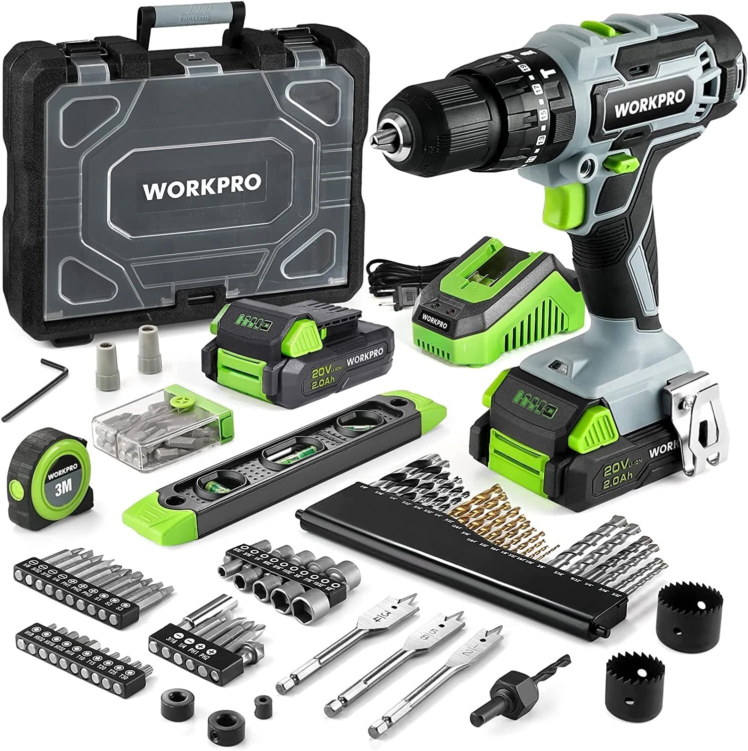 20V Max Cordless Drill Driver Set Impact Drill Tool Kit W/ Accessories