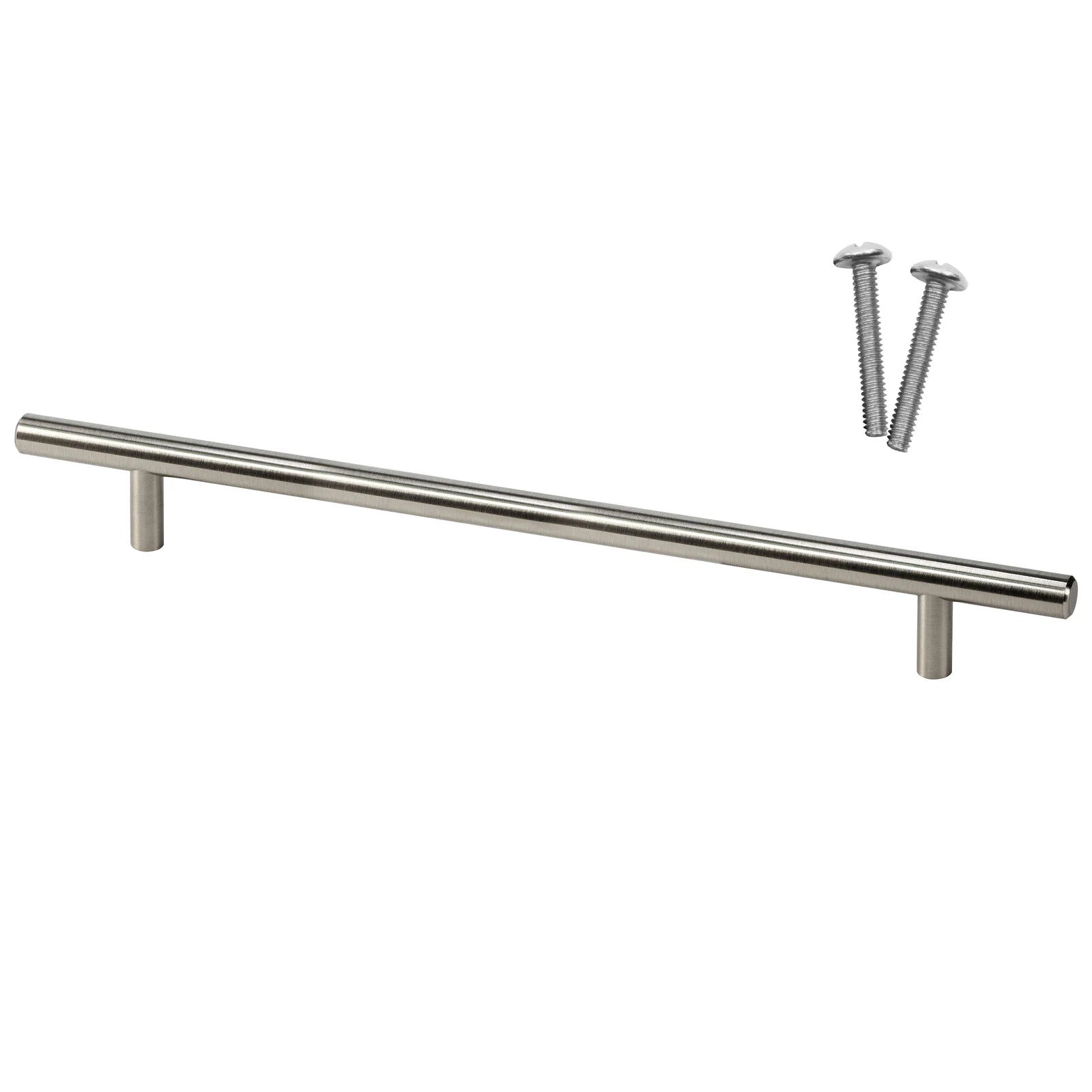 Solid Metal Bar Handle, Brushed Nickel, 9" Hole Centers, 12" Overall