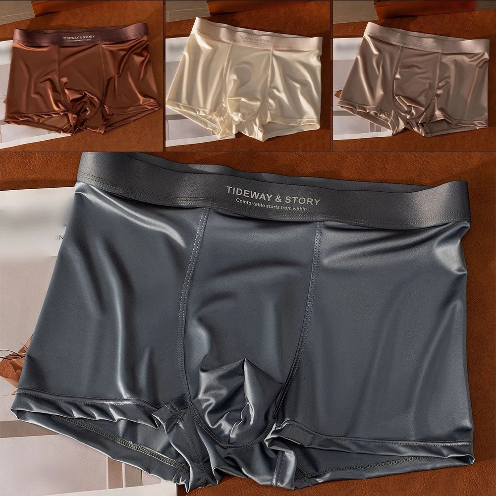 Men's Boxer Briefs Ice Silk Pouch Underwear Breathable Trunks For All