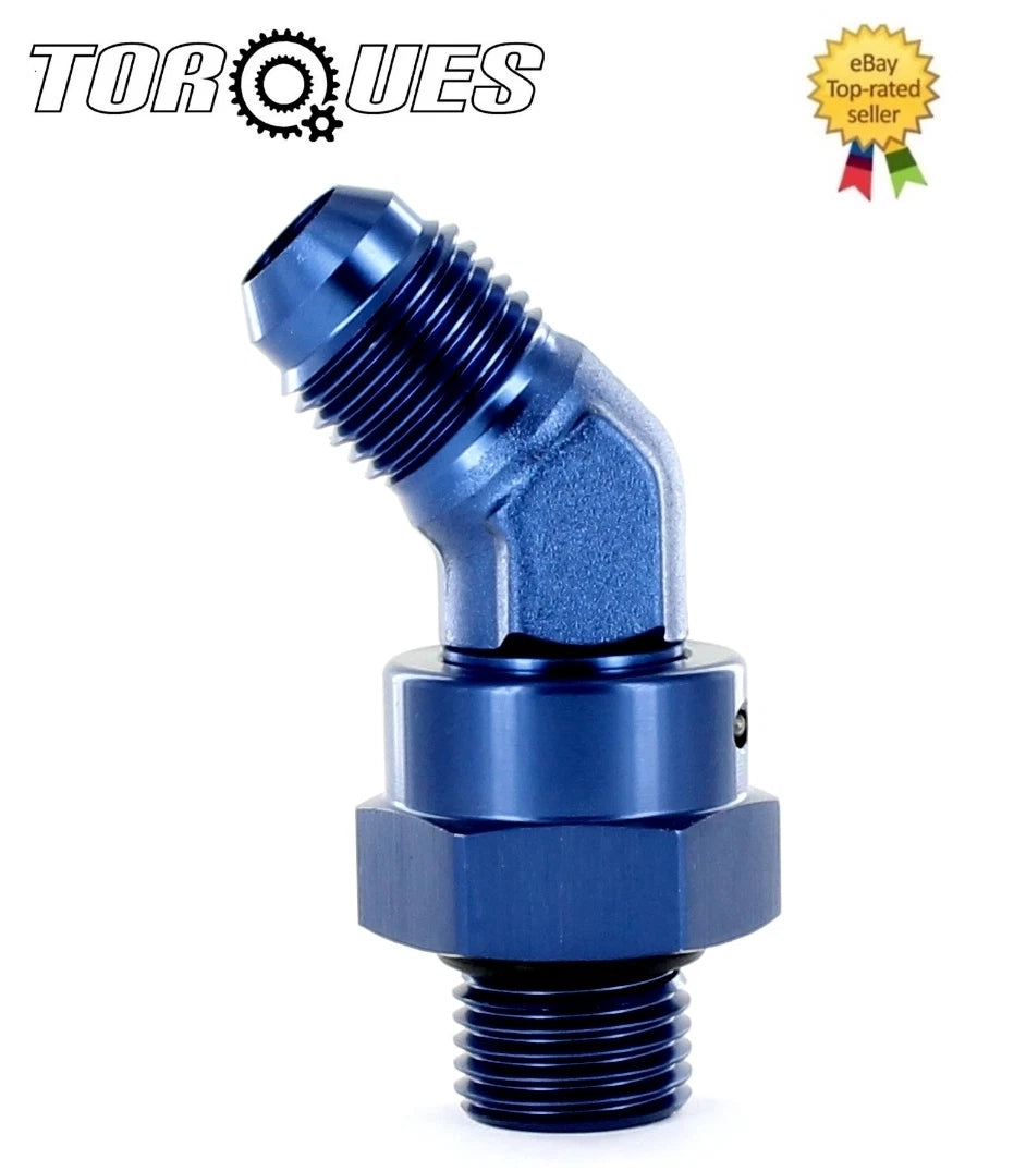 AN -6 (6AN AN6) to ORB-6 (9/16 UNF) O-Ring Boss 45 Degree Forged Swivel Adapter
