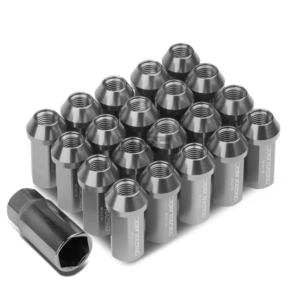 20 Closed End M12x1.5 50mm Tall 25mm Od Gun Metal Aluminum Jdm Lug