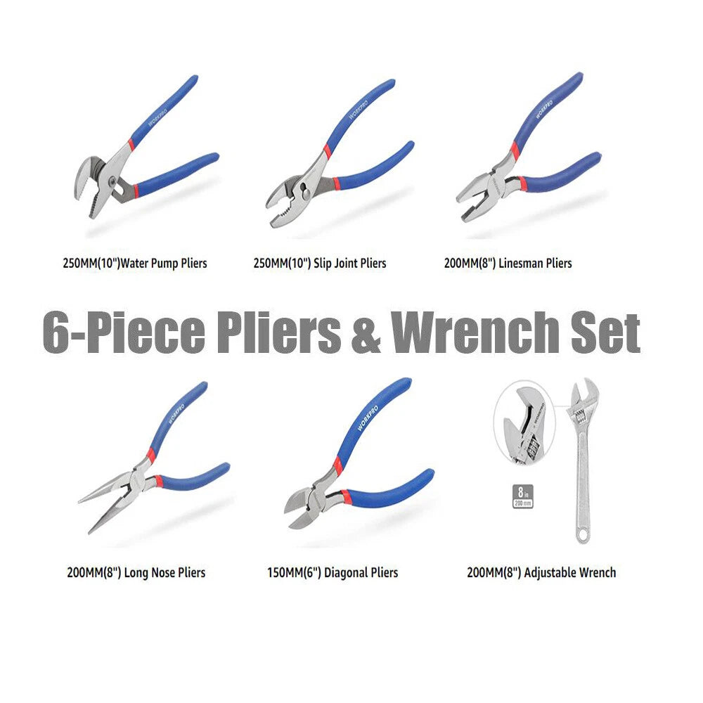 Workpro Carbon Steel Pliers Wrench Set Non-slip Grip Handles Pliers