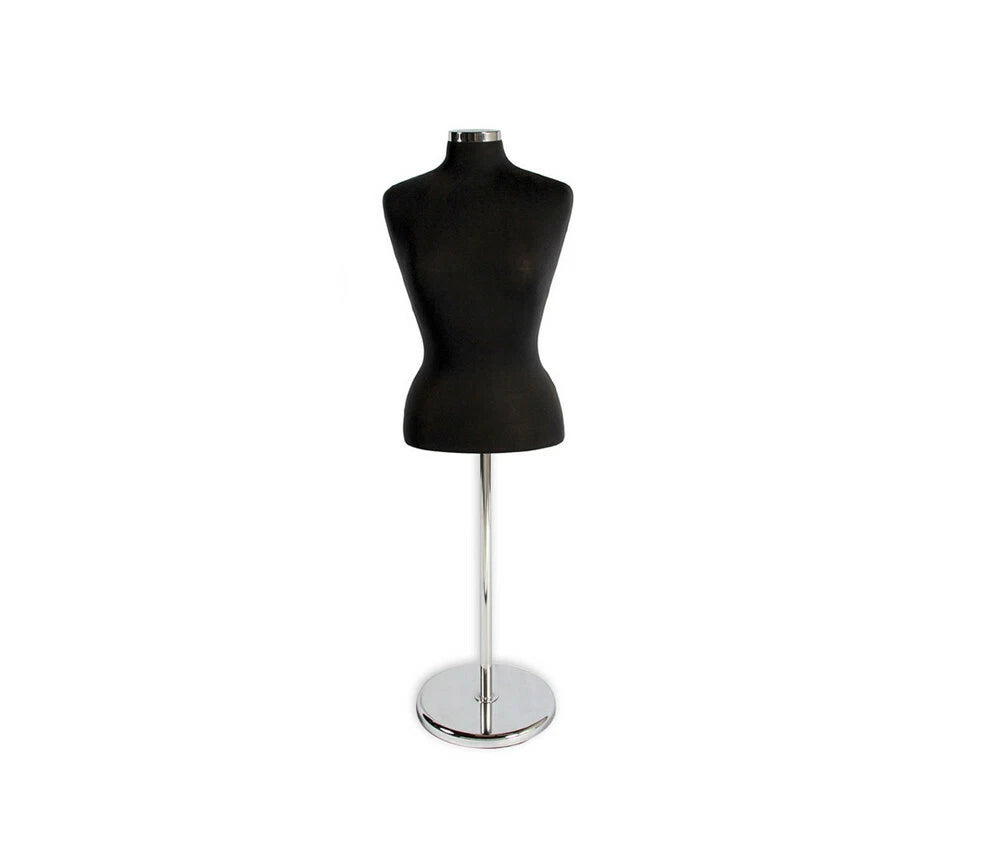 Female Blouse Form Mannequin Neck Block With Chrome Base - Black