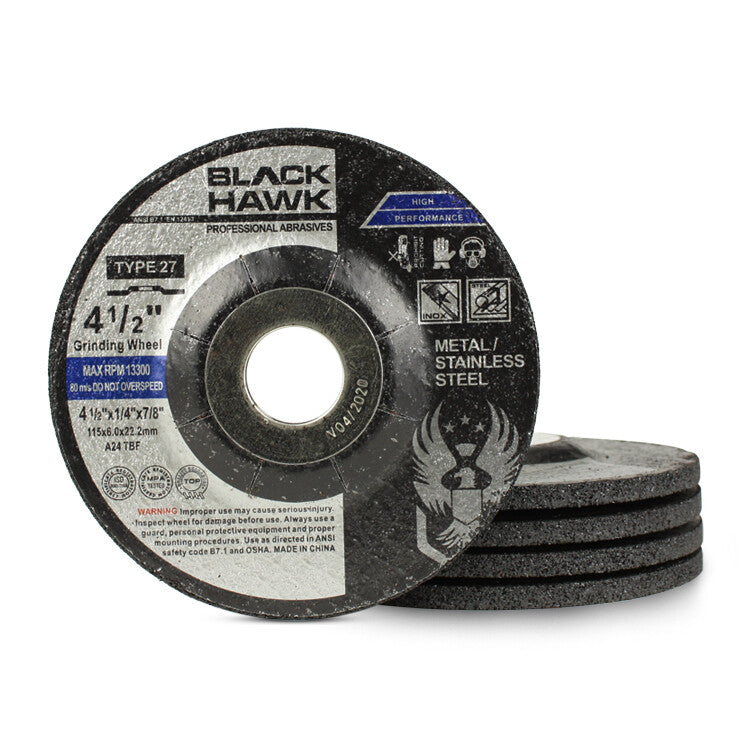 5 Pack - 4-1/2" x 1/4" x 7/8" Black Hawk Grinding Wheel (T27 Depressed